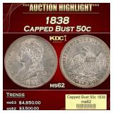 1838 Capped Bust Half Dollar 50c ms62 USCG