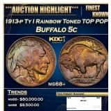 1913-p Ty I Buffalo Nickel Rainbow Toned TOP POP!