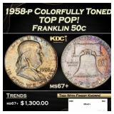 1958-p Franklin Half Dollar Colorfully Toned TOP P