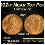 1932-p Lincoln Cent Near Top Pop! 1c ms66+ rd SEGS