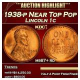 1938-p Lincoln Cent Near Top Pop 1c ms67+ rd SEGS
