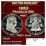 1953 Proof Franklin Half Dollar 50c pr67+ dcam SEG