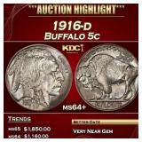 1916-d Buffalo Nickel 5c ms64+ SEGS