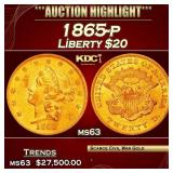 1865-p Gold Liberty Double Eagle $20 ms63 USCG