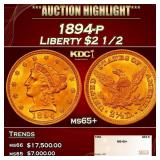 1894-p Gold Liberty Quarter Eagle $2 1/2 ms65+ SEG