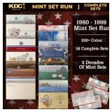 1980-1999 2 Decades Mint Set Run - 224 Coins, 18 C