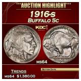 1916-s Buffalo Nickel 5c ms64 SEGS