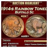 1914-s Buffalo Nickel Rainbow Toned 5c ms66+ SEGS