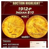 1912-p Gold Indian Eagle $10 ms65+ SEGS
