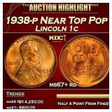 1938-p Lincoln Cent Near Top Pop 1c ms67+ rd SEGS