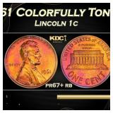 1961 Proof Lincoln Cent Colorfully Toned 1c pr67+