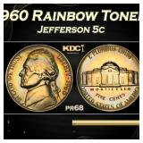 1960 Proof Jefferson Nickel Rainbow Toned 5c pr68