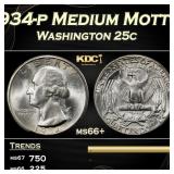 1934-p Washington Quarter Medium Motto 25c ms66+ S