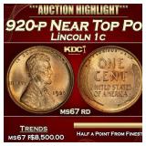 1920-p Lincoln Cent Near Top Pop! 1c ms67 rd SEGS