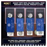 1971-1974 Full US Mint Silver Proof "Blue Ikes" an