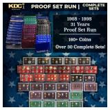 1968-1998 30 Years Proof Set Run - 164 Coins, 31 C