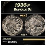1936-p Buffalo Nickel 5c ms67 SEGS