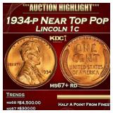 1934-p Lincoln Cent Near Top Pop 1c ms67+ rd SEGS
