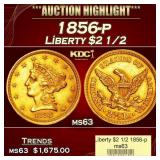 1856-p Gold Liberty Quarter Eagle $2 1/2 ms63 USCG