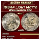 1934-p Washington Quarter Light Motto 25c ms66+ SE