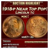 1918-p Lincoln Cent Near Top Pop! 1c ms67+ rd SEGS
