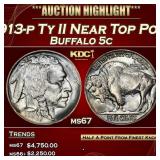 1913-p Ty II Buffalo Nickel Near Top Pop! 5c ms67