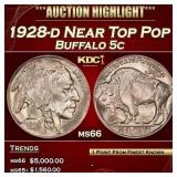 1928-d Buffalo Nickel Near Top Pop 5c ms66 SEGS