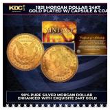 1921 Morgan Dollar $1 24KT Gold Plated w/ Capsule