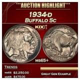 1934-d Buffalo Nickel 5c ms65+ SEGS