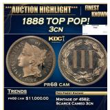 1888 Proof Three Cent Copper Nickel TOP POP! 3cn p