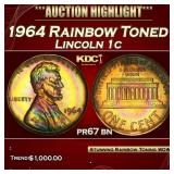 1964 Proof Lincoln Cent Rainbow Toned 1c pr67 bn S