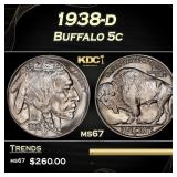 1938-d Buffalo Nickel 5c ms67 SEGS