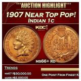1907 Indian Cent Near Top Pop! 1c ms66+ rd SEGS