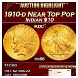 1910-d Gold Indian Eagle Near Top Pop $10 ms66 SEG