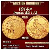 1914-p Gold Indian Quarter Eagle $2 1/2 ms65 SEGS