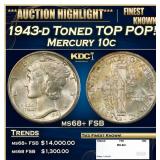 1943-d Mercury Dime Toned TOP POP! 10c ms68+ FSB S