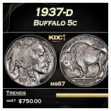 1937-d Buffalo Nickel 5c ms67 SEGS