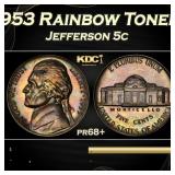 1953 Proof Jefferson Nickel Rainbow Toned 5c pr68+