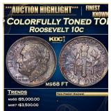 1960-p Roosevelt Dime Colorfully Toned TOP POP! 10