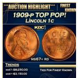 1909-p Lincoln Cent TOP POP! 1c ms67+ rd SEGS
