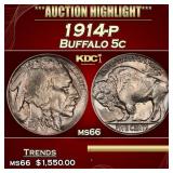 1914-p Buffalo Nickel 5c ms66 SEGS