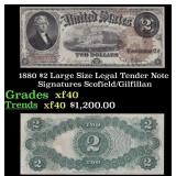 1880 $2 Large Size Legal Tender Note Grades xf Sig