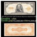 1922 $50 Large Size Gold Certificate Grades vf+ Si