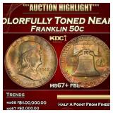 1948-p Franklin Half Dollar Colorfully Toned Near