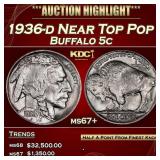 1936-d Buffalo Nickel Near Top Pop 5c ms67+ SEGS
