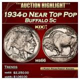 1934-d Buffalo Nickel Near Top Pop 5c ms66 SEGS