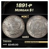 1891-p Morgan Dollar $1 Grades ms63