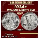 1934-p Walking Liberty Half Dollar 50c ms67 SEGS