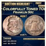 1953-p Franklin Half Dollar Colorfully Toned TOP P
