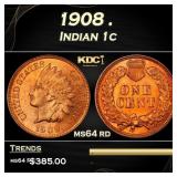 1908 Indian Cent . 1c Grades ms64 rd